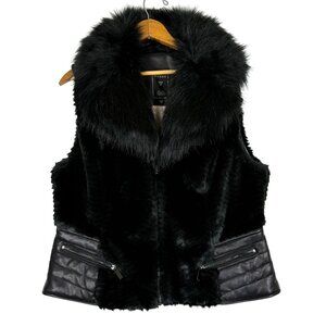 Guess Piper Women's Faux Fur Vegan Leather Vest XL Black Full Zip Pockets